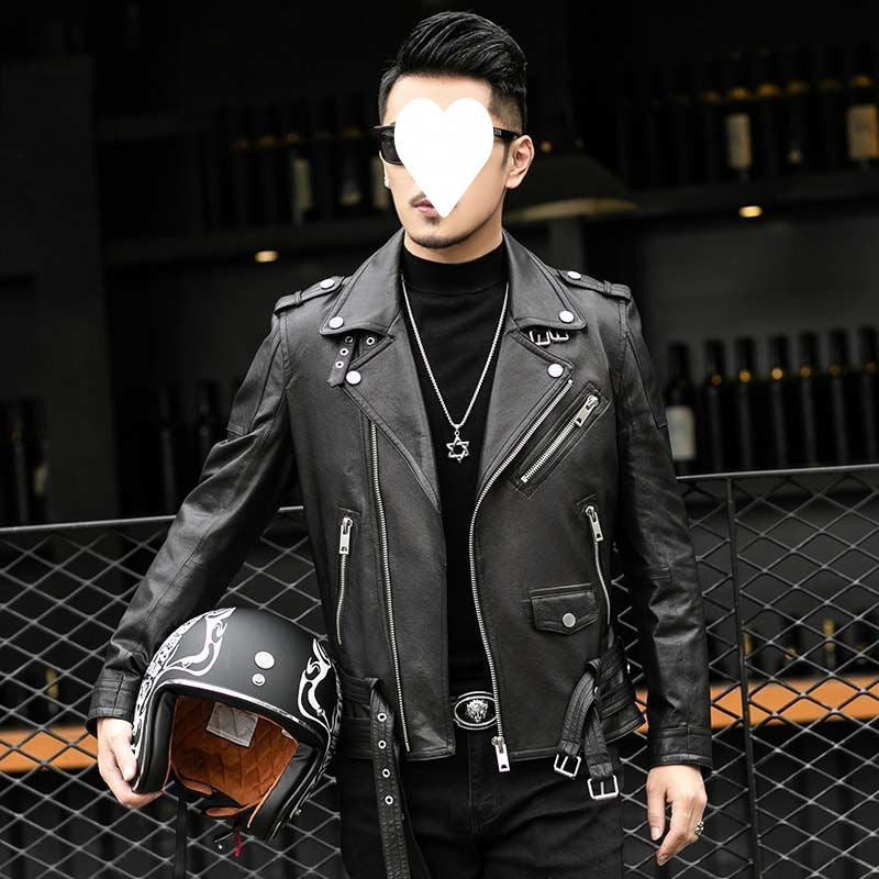 Men's Sheepskin Leather Jacket Lapel