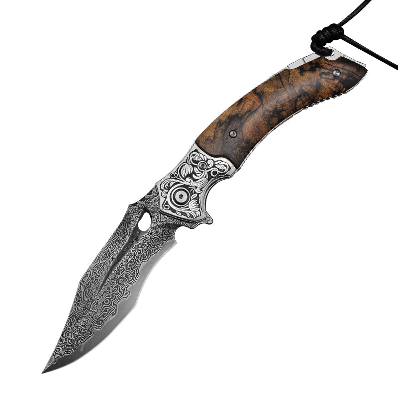 Outdoor Survival Camping Damascus Steel Folding Knife