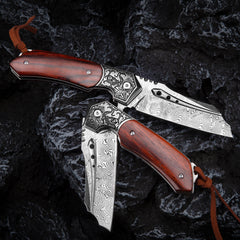 High-end Damascus Pattern Steel Folding Knife For Outdoor Survival Tactics