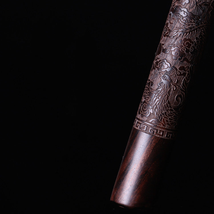 Damascus Patterned Steel Engraved Dragon And Phoenix Tea Knife