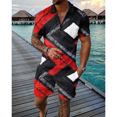 Men's Lapel Print Zipper Fashion Two-piece Suit