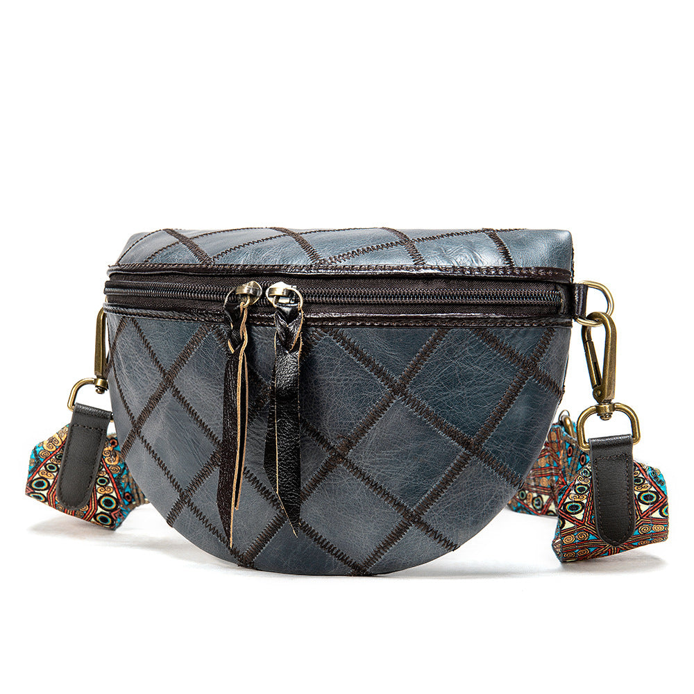 Leather ethnic stitching crossbody bag