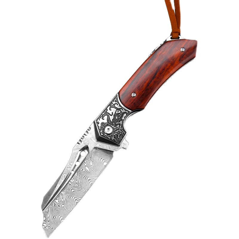 High-end Damascus Pattern Steel Folding Knife For Outdoor Survival Tactics