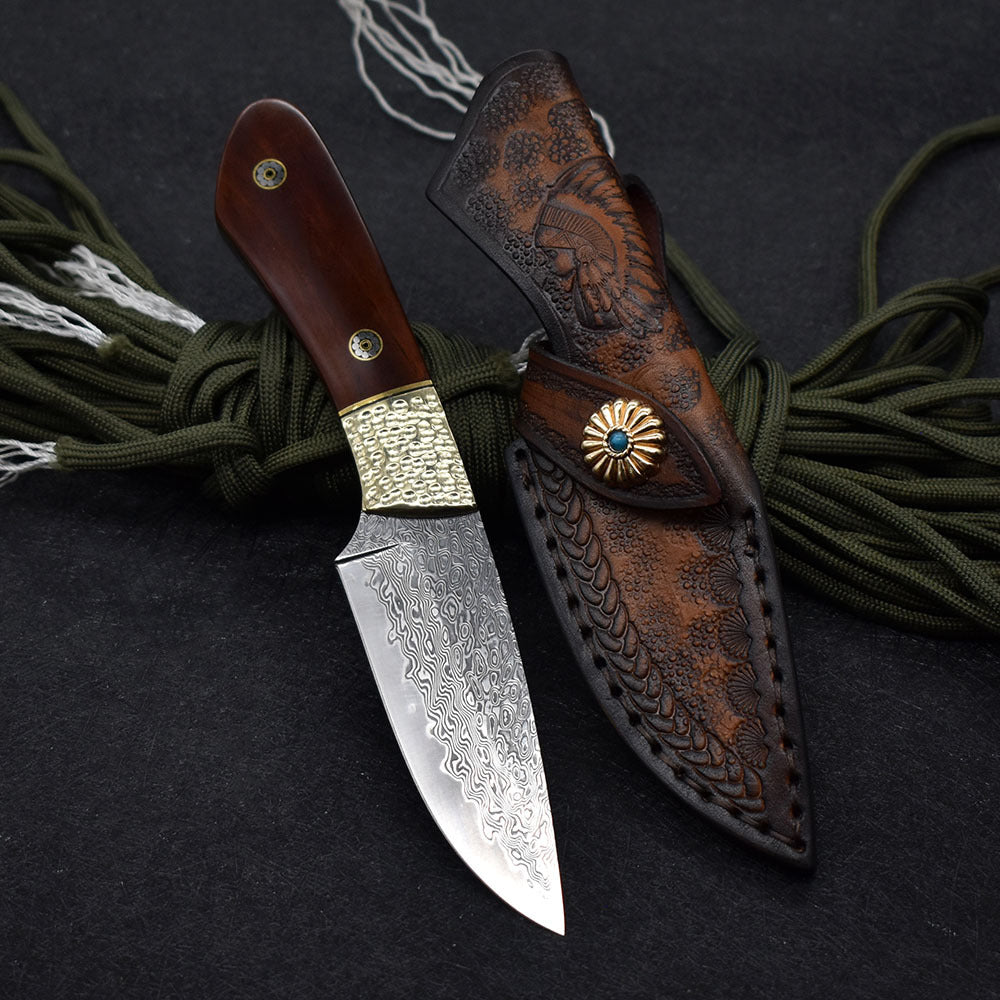 Small Straight Knife Damascus Steel Carry-on High Hardness Camping Hunting