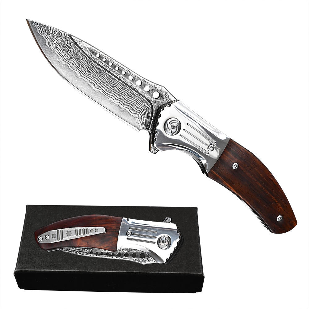 Portable Outdoor Damascus Steel Folding Knife