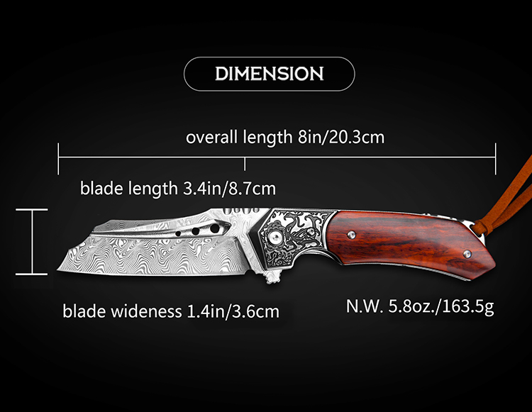 High-end Damascus Pattern Steel Folding Knife For Outdoor Survival Tactics