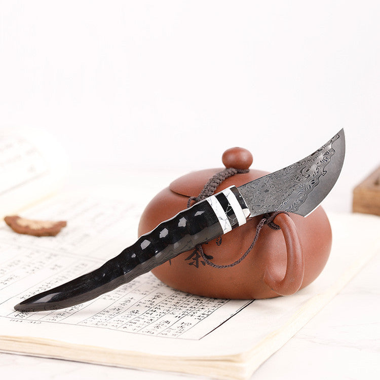 Incense Supplies Sheep Horn Incense Knife Portable Damascus Steel