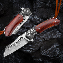 High-end Damascus Pattern Steel Folding Knife For Outdoor Survival Tactics