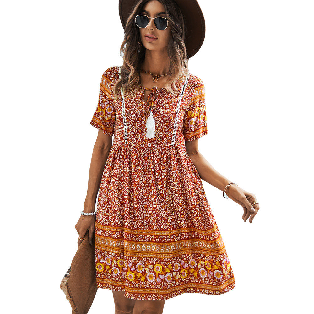 European And American Fashion Women's Wear Amazon Print Dress Bohemian Style