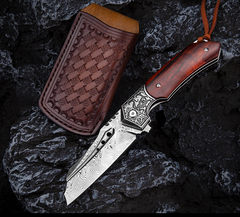 High-end Damascus Pattern Steel Folding Knife For Outdoor Survival Tactics