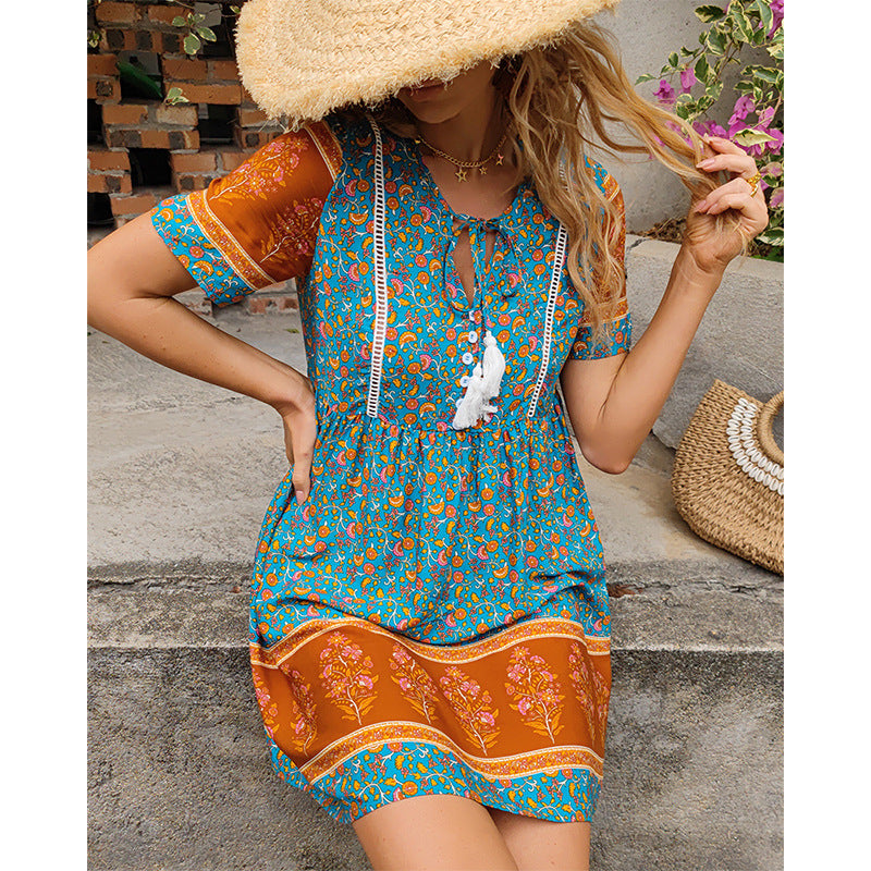 European And American Fashion Women's Wear Amazon Print Dress Bohemian Style