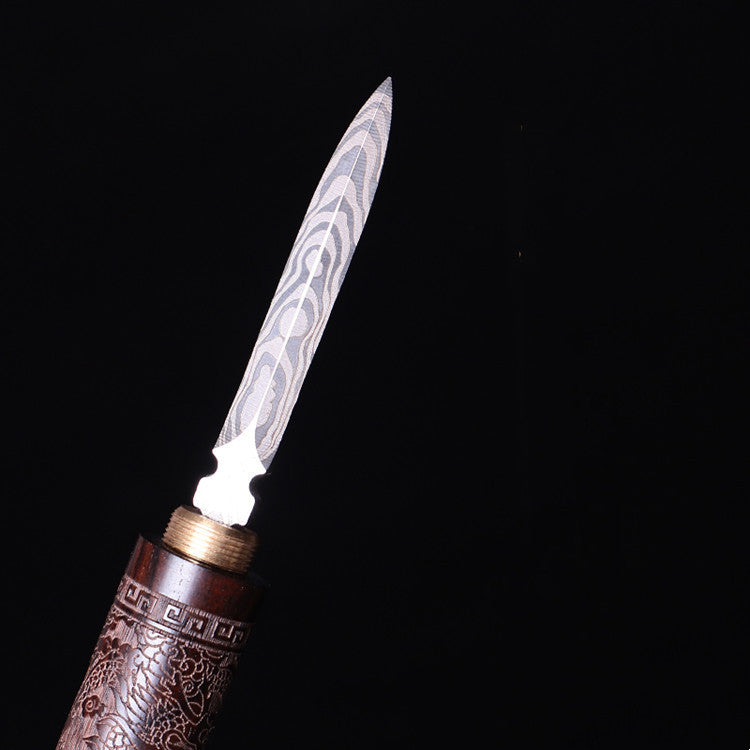 Damascus Patterned Steel Engraved Dragon And Phoenix Tea Knife