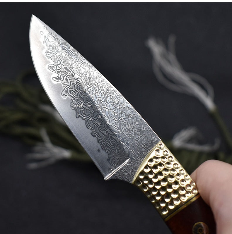 Small Straight Knife Damascus Steel Carry-on High Hardness Camping Hunting