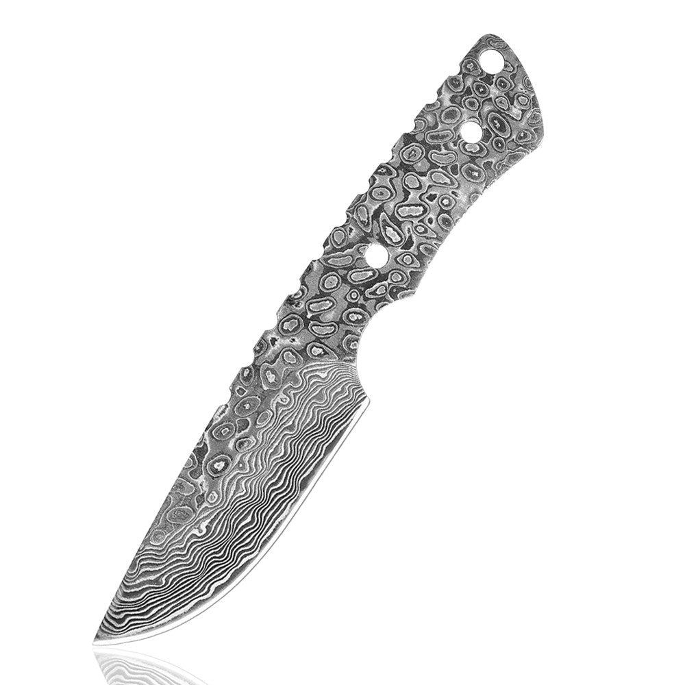 Damascus Steel Outdoor Knife Crazy Horse Head Layer Leather Scabbard