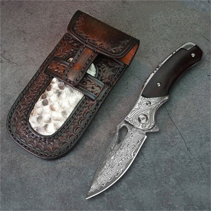 Damascus Steel Folding Knife Outdoor Defense