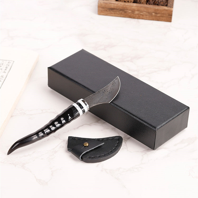 Incense Supplies Sheep Horn Incense Knife Portable Damascus Steel