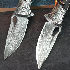 Damascus Steel Folding Knife Outdoor Defense