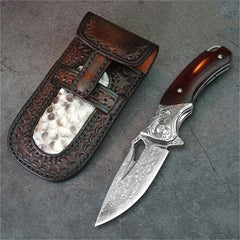 Damascus Steel Folding Knife Outdoor Defense