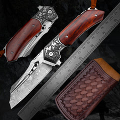 High-end Damascus Pattern Steel Folding Knife For Outdoor Survival Tactics